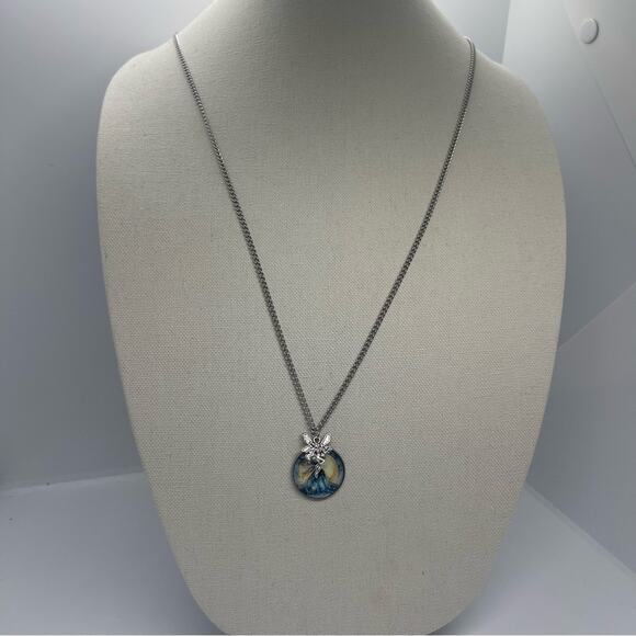 Hand Crafted Blue Yellow Silver Fairy Pendant Necklace & Earring Set NWT OS - Picture 5 of 6